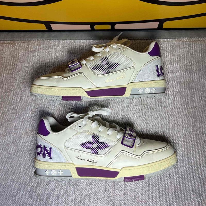 Louis Vuitton Louis Vuitton Trainer White and Purple Sneakers 0089 Size US 9.5 / EU 42-43 - 2 Thumbnail