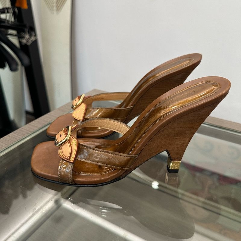 Louis Vuitton Louis Vuitton Brown High Heel Slide Sandals 0079 Size US 8 / IT 38 - 4 Thumbnail