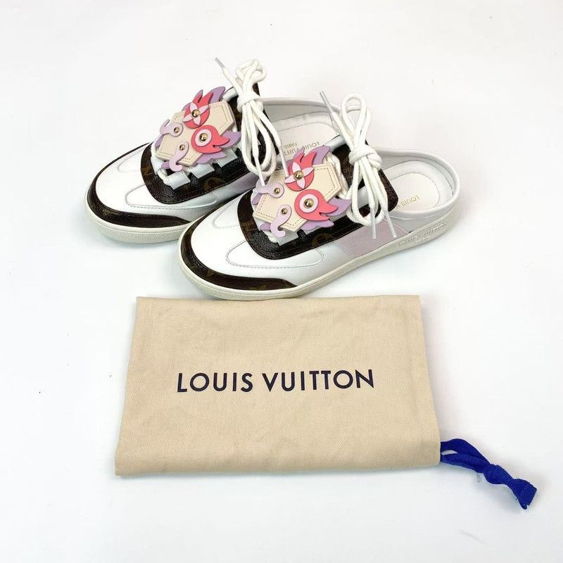 Louis Vuitton Louis Vuitton White Floral Design Slide Sandals 0079 Size US 5 / IT 35 - 2 Thumbnail