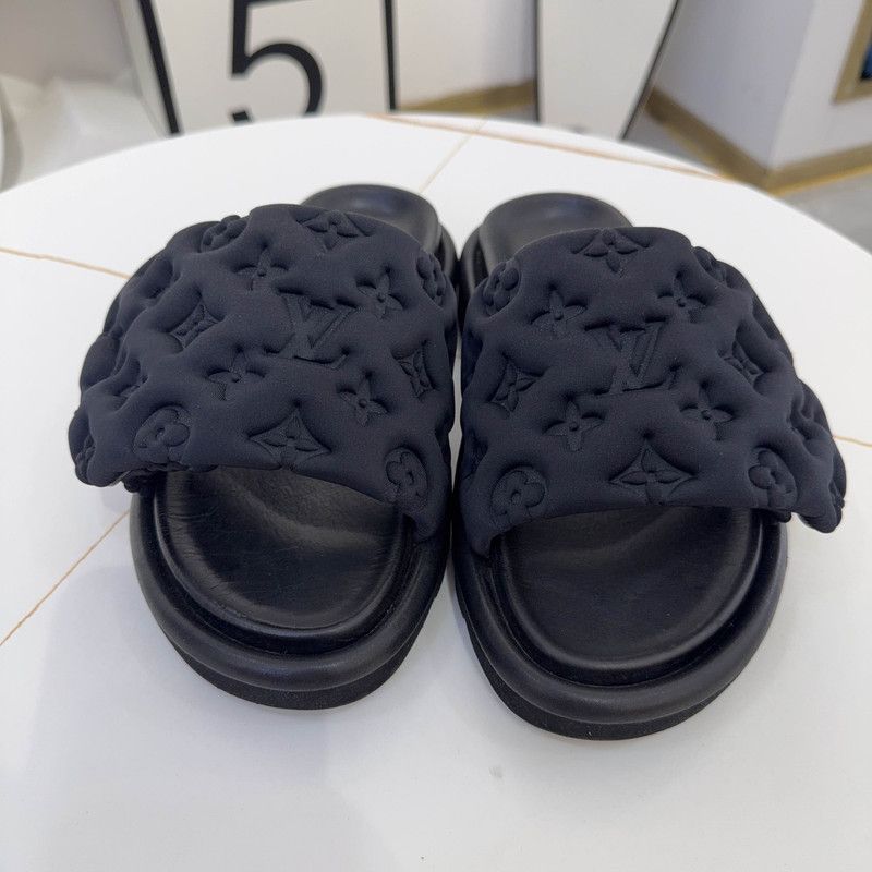 Louis Vuitton Louis Vuitton Black Embossed Slide Sandals 0079 Size US 6 / IT 36 - 2 Thumbnail