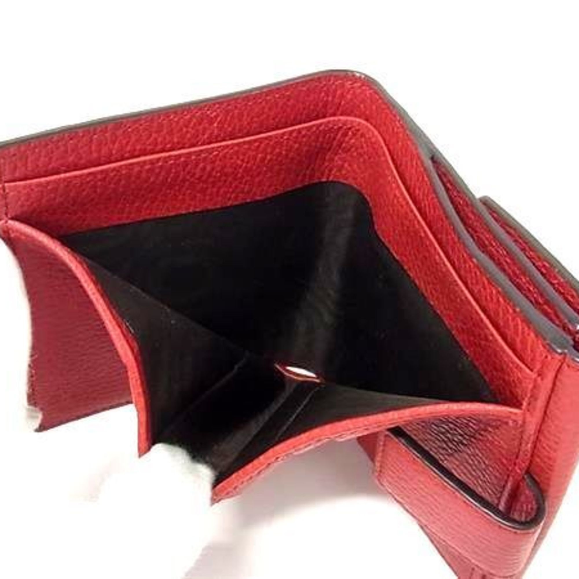 Gucci GUCCI Interlocking G W Bifold Wallet 449405 Red Leather Women's Size ONE SIZE - 4 Thumbnail