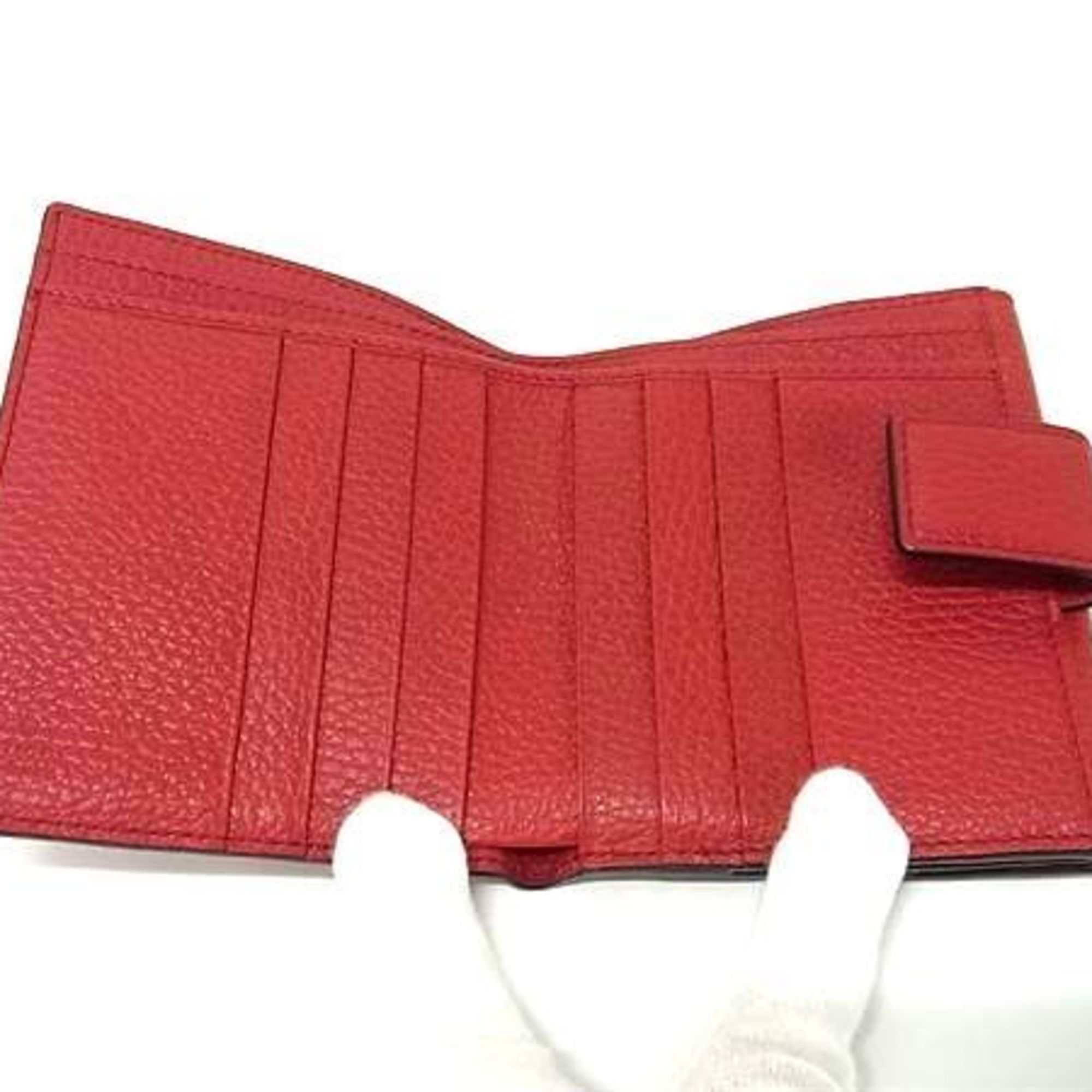 Gucci GUCCI Interlocking G W Bifold Wallet 449405 Red Leather Women's Size ONE SIZE - 3 Thumbnail