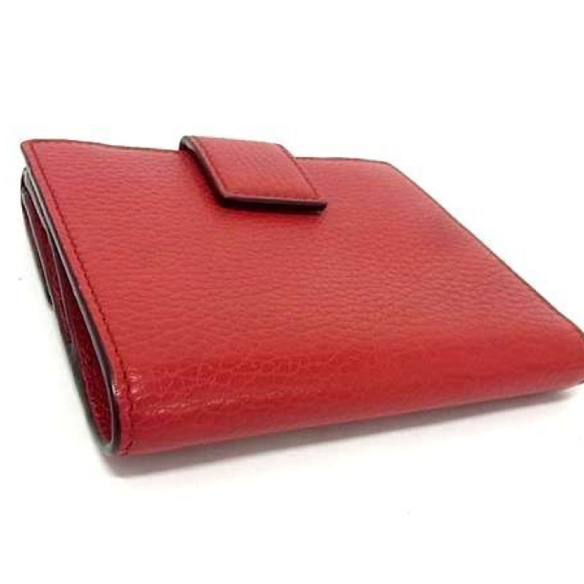 Gucci GUCCI Interlocking G W Bifold Wallet 449405 Red Leather Women's Size ONE SIZE - 2 Thumbnail