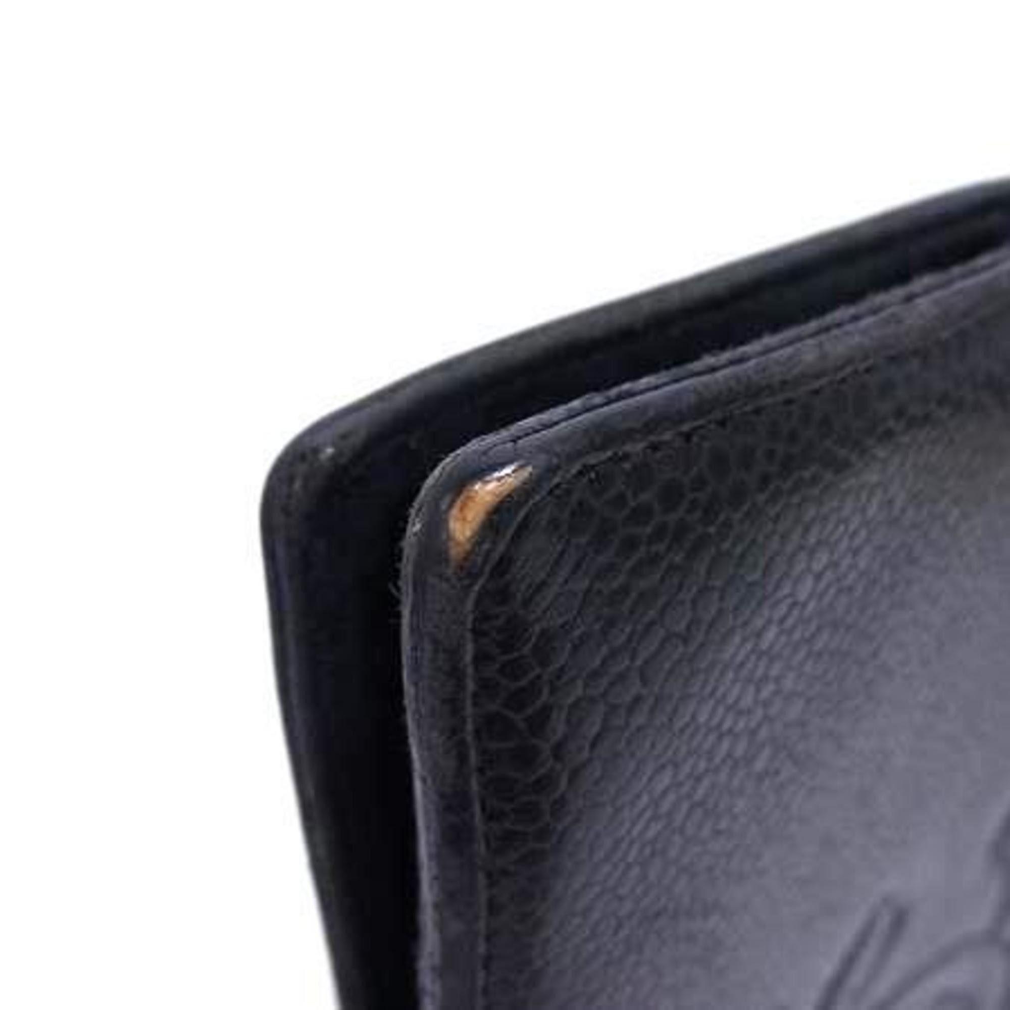 CHANEL Coco Mark Long Wallet A13498 Black Caviar Leather Women's Bifold