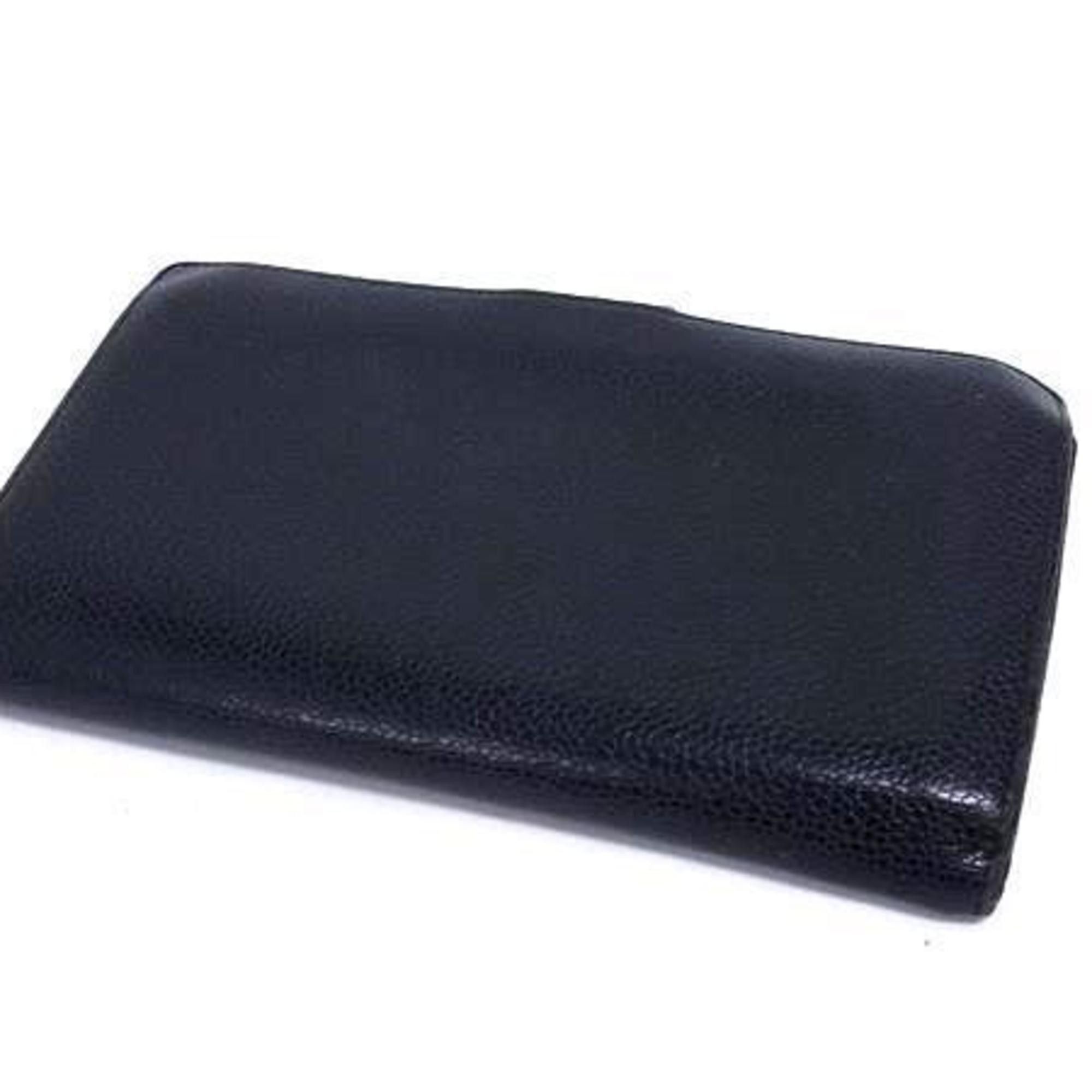 CHANEL Coco Mark Long Wallet A13498 Black Caviar Leather Women's Bifold