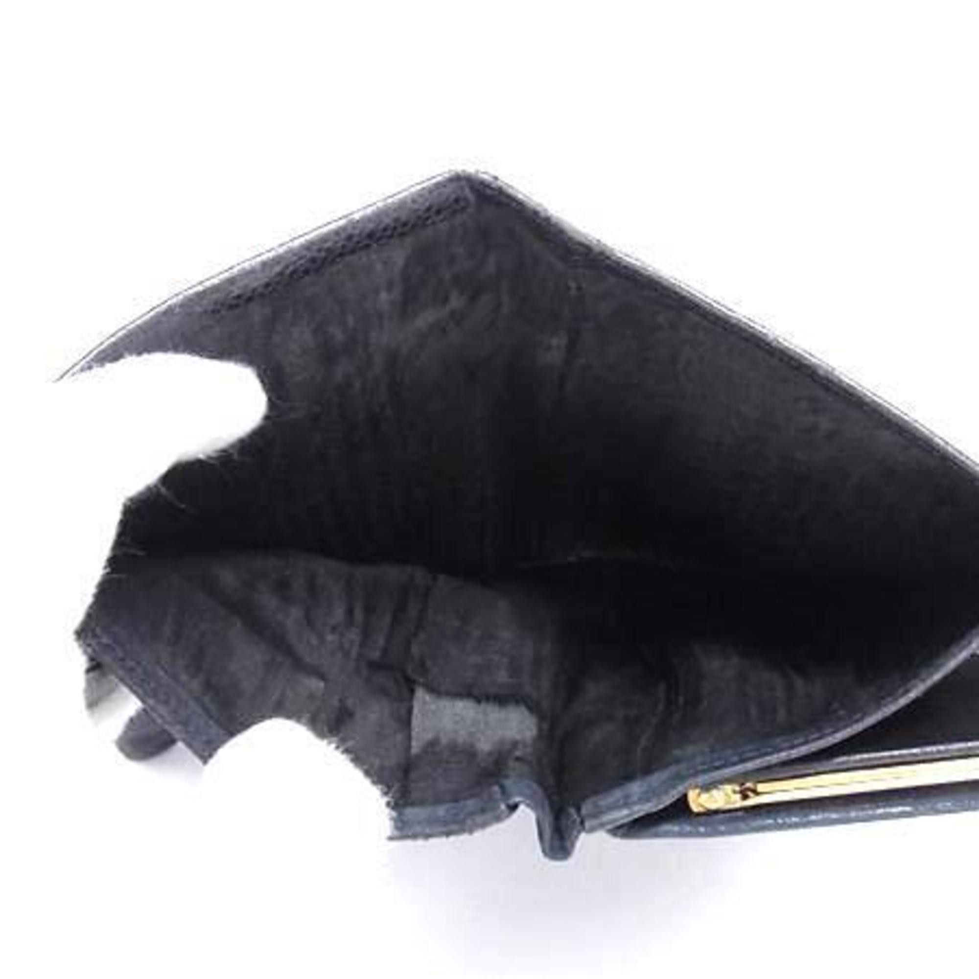CHANEL Coco Mark Long Wallet A13498 Black Caviar Leather Women's Bifold