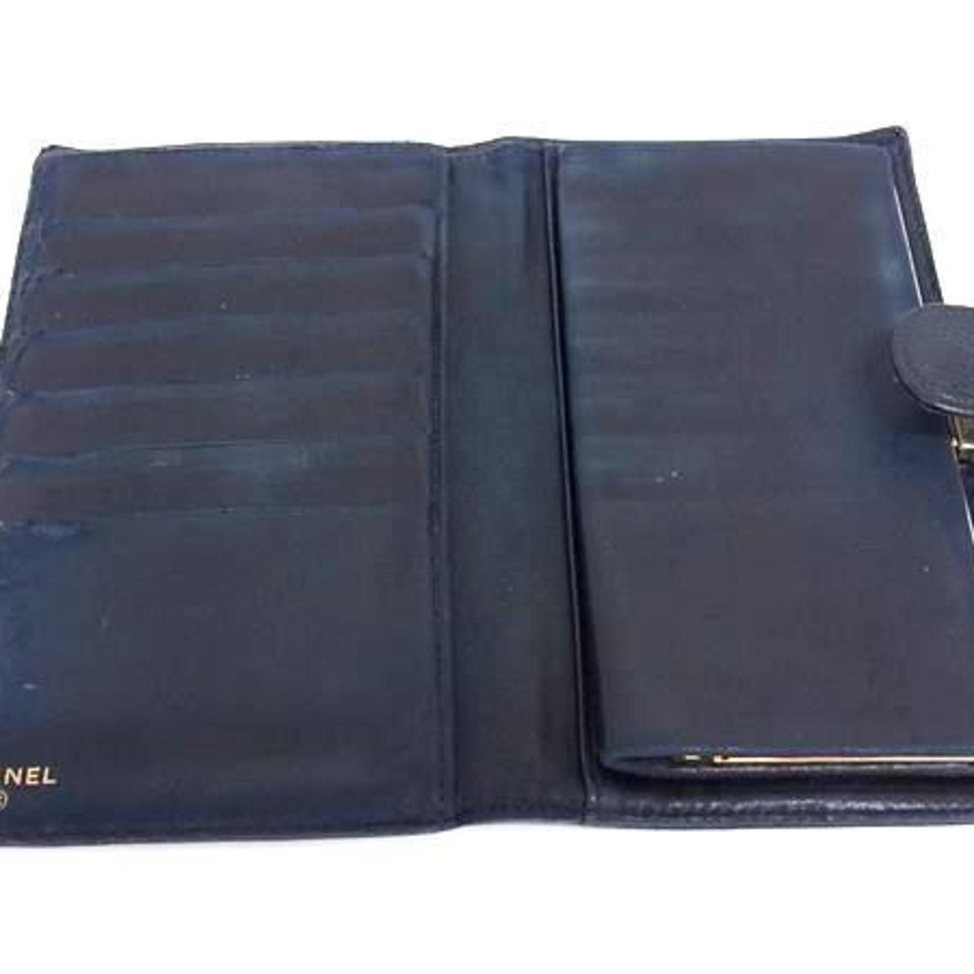 CHANEL Coco Mark Long Wallet A13498 Black Caviar Leather Women's Bifold
