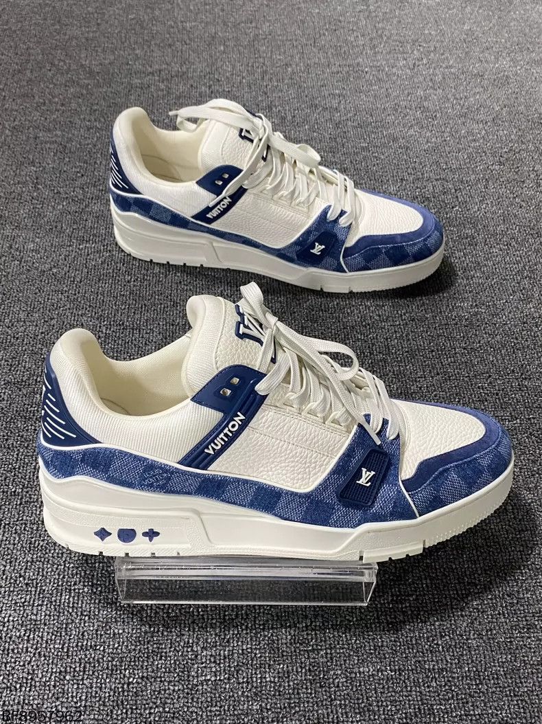Louis Vuitton LV white blue checkerboard trainer shoes Size US 15 / EU 48 - 3 Thumbnail