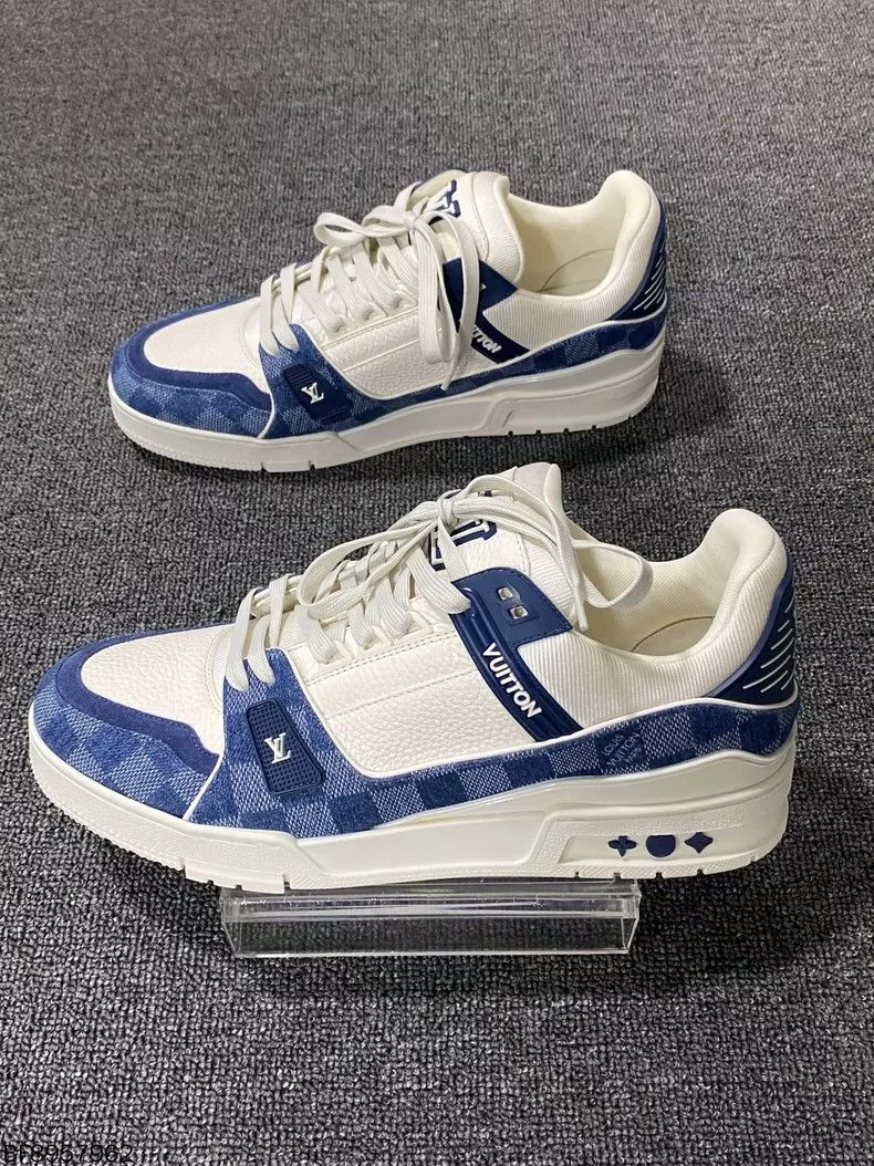 Louis Vuitton LV white blue checkerboard trainer shoes Size US 15 / EU 48 - 2 Thumbnail