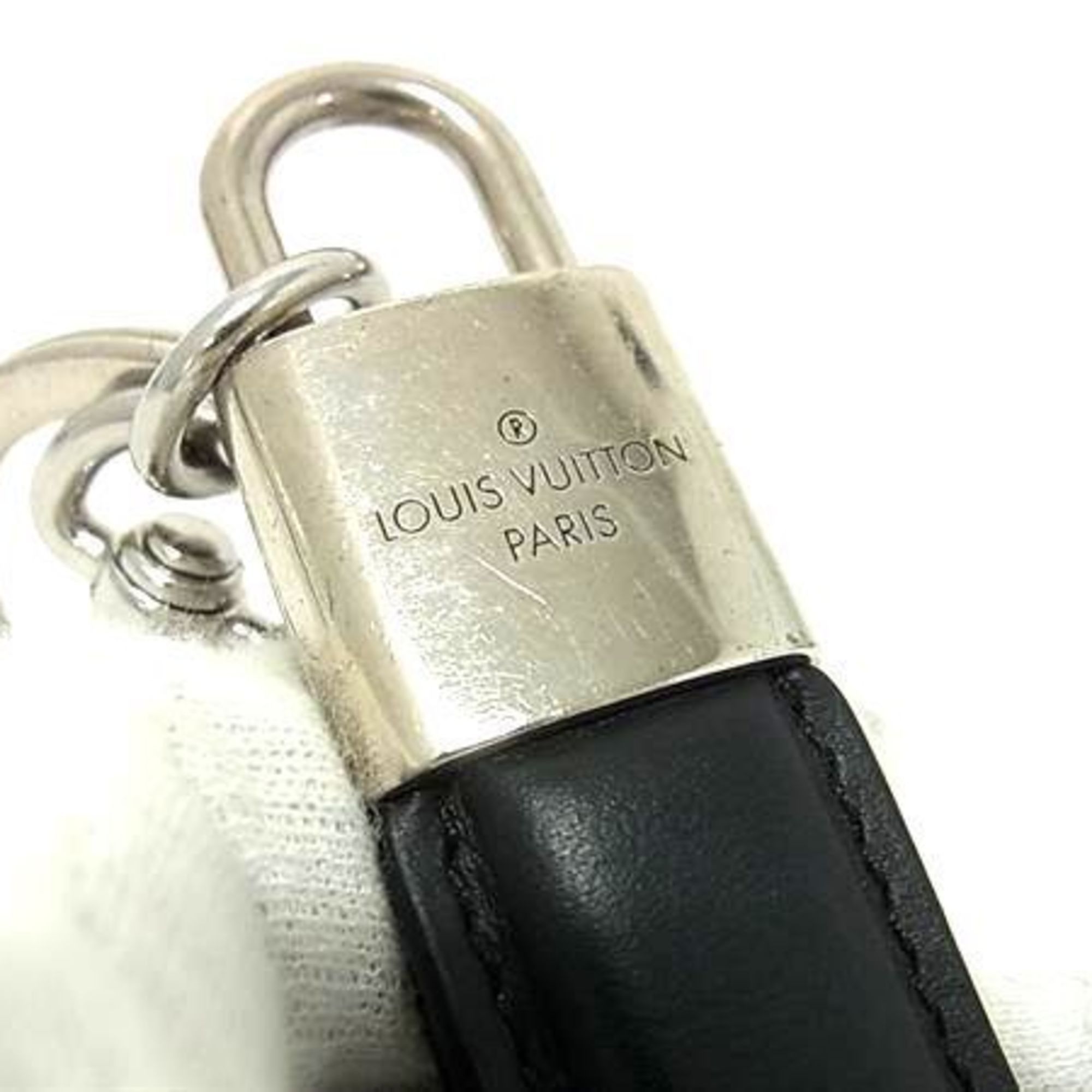 Louis Vuitton LOUIS VUITTON Dragonne LV Padlock Keychain M00745 Black Leather and Metal Men's Key Ring Size ONE SIZE - 3 Thumbnail