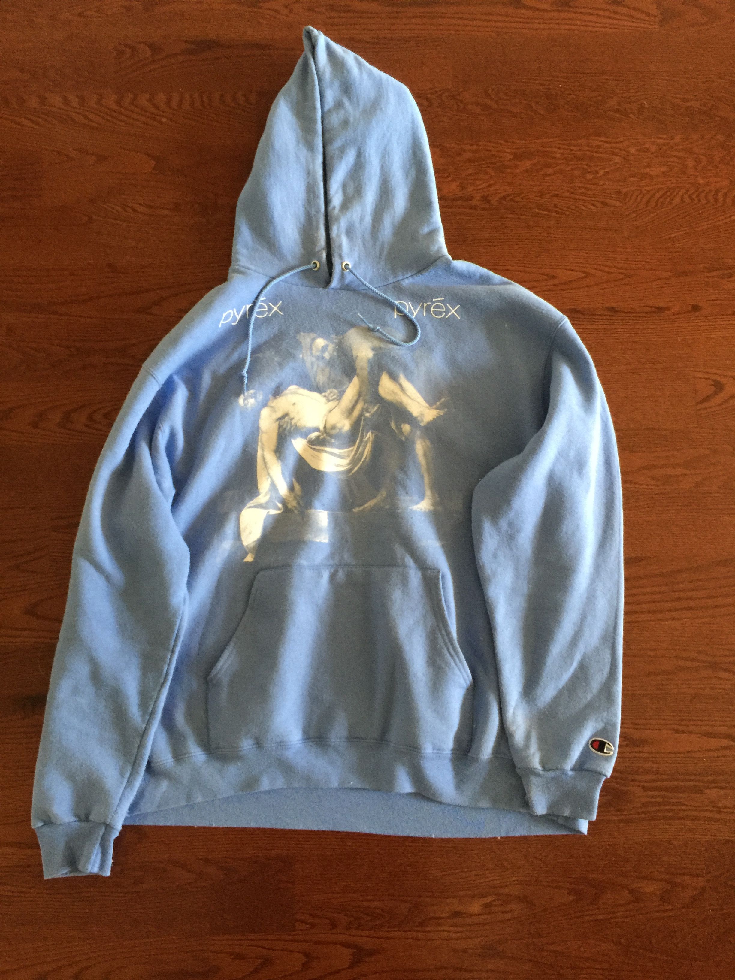 OFF WHITE, RARE Pyrex vision hoodie by Virgil Abloh, Disstressed religion  hoodie