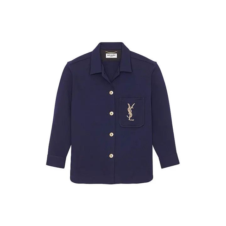 Saint Laurent Paris Saint Laurent Navy Monogram Embroidered Knit Shirt 0079 Size XS / US 0-2 / IT 36-38 - 2 Thumbnail