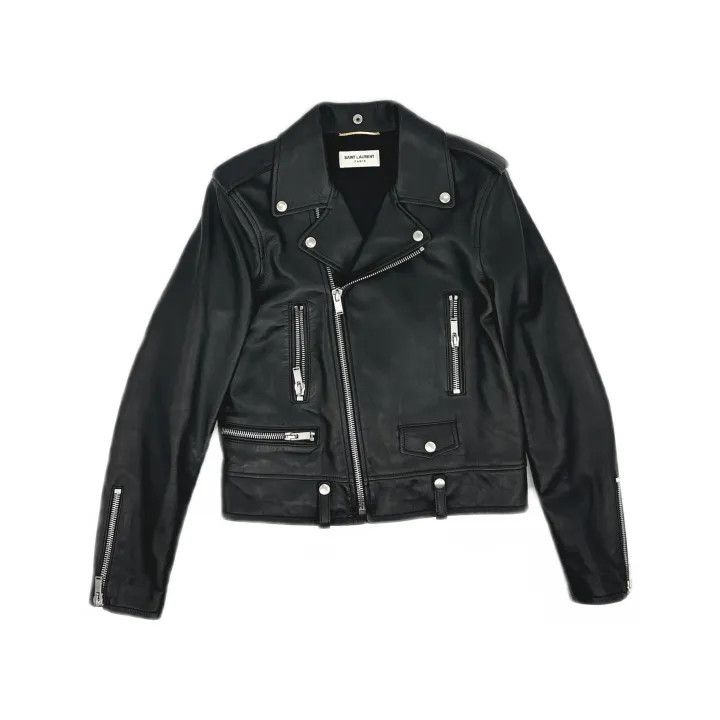 Yves Saint Laurent Saint Laurent Black Leather Biker Jacket for Women 0079 Size S / US 4 / IT 40 - 2 Thumbnail