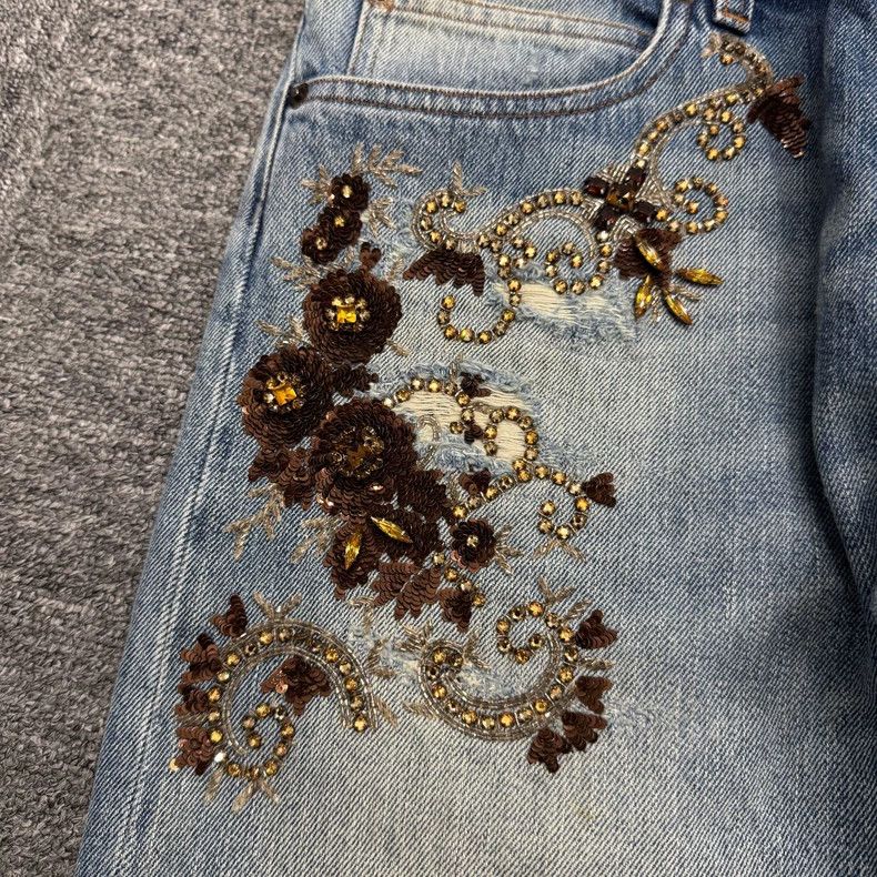 Dolce & Gabbana DG rhinestone embroidered distressed jeans Size US 44 / EU 60 - 3 Thumbnail