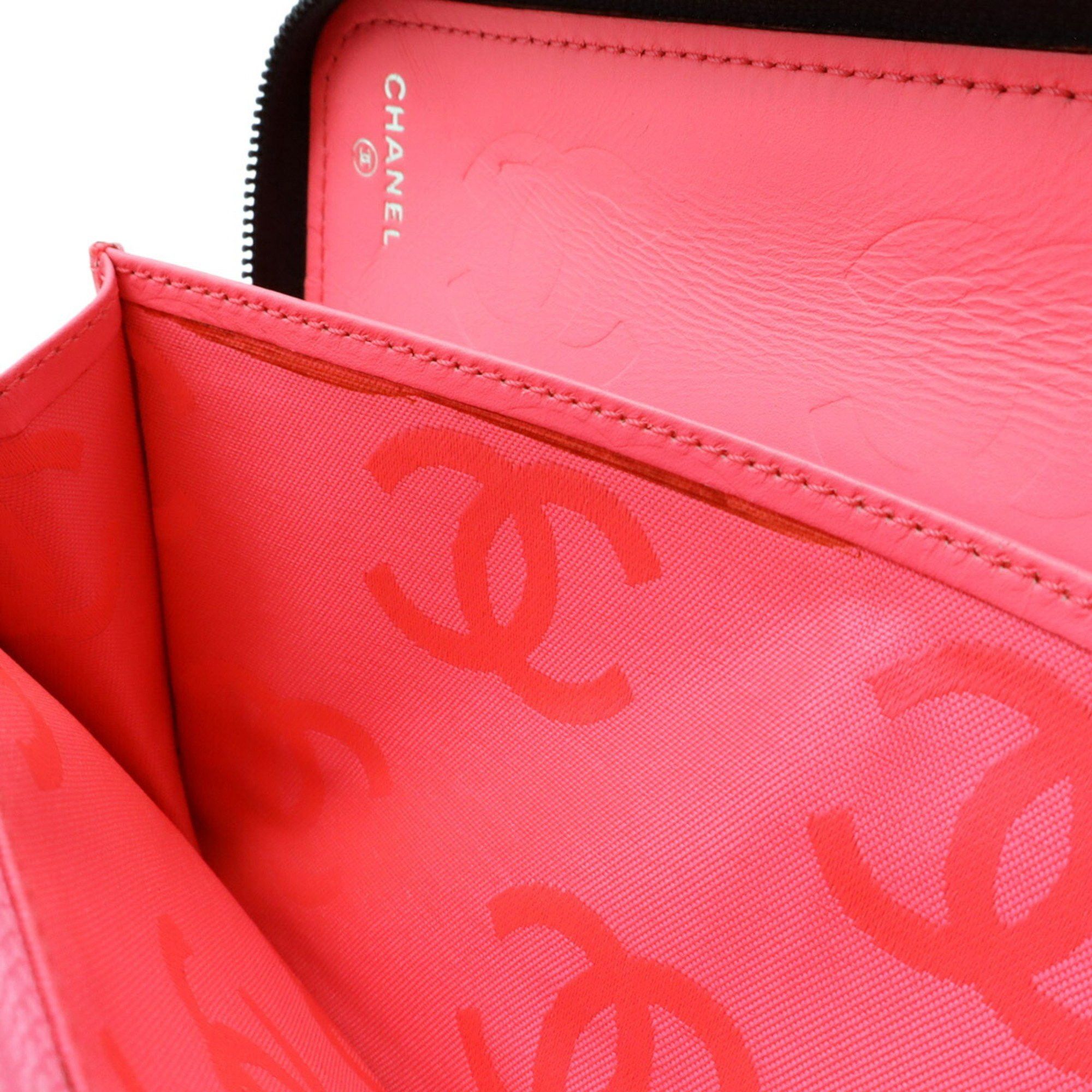 Chanel CHANEL Cambon Line Coco Mark Round Long Wallet with Organizer, Leather, Black, White, and Pink, 8660 Size ONE SIZE - 9 Thumbnail