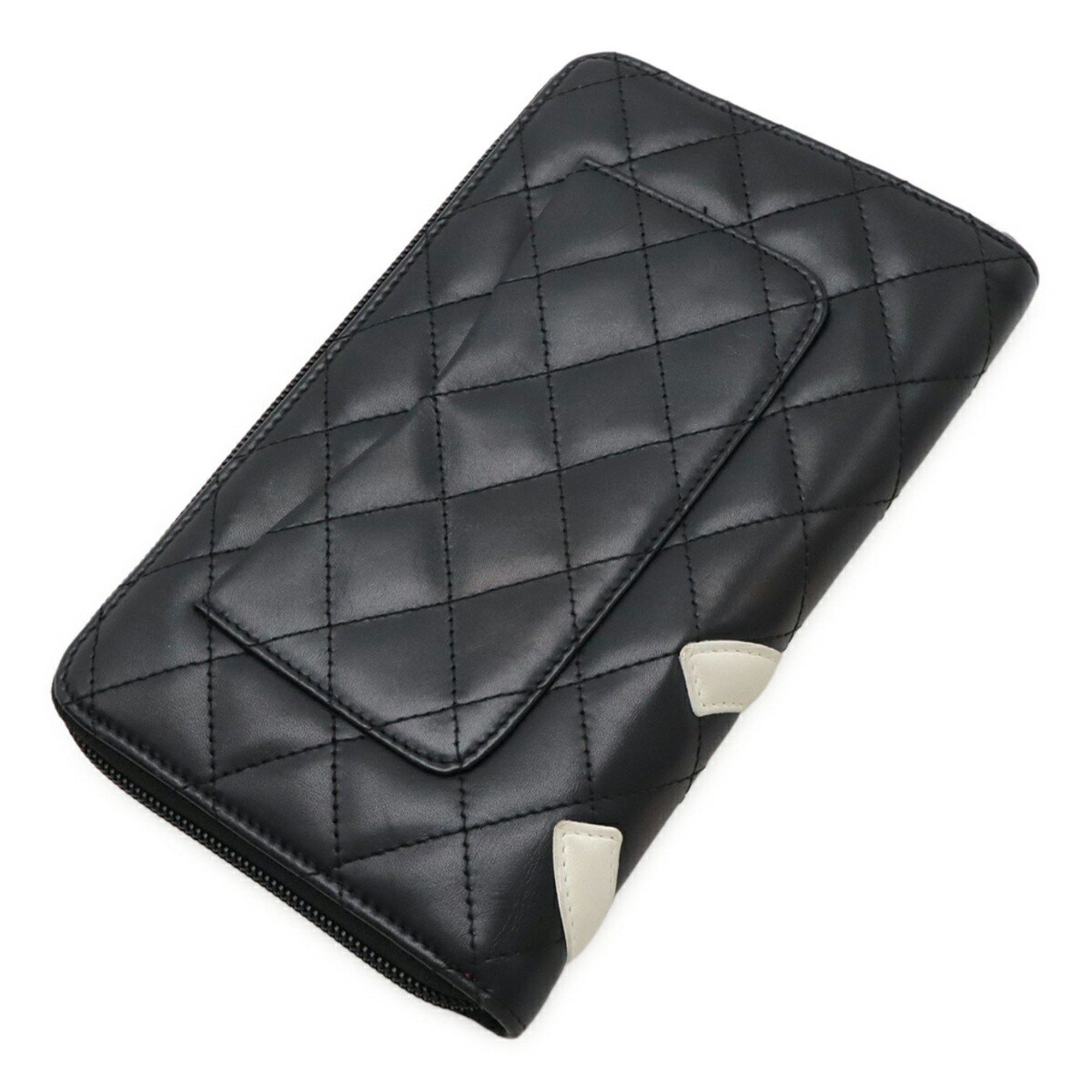 Chanel CHANEL Cambon Line Coco Mark Round Long Wallet with Organizer, Leather, Black, White, and Pink, 8660 Size ONE SIZE - 3 Thumbnail