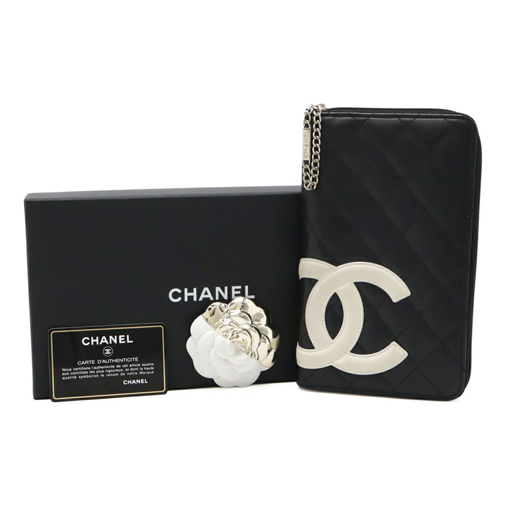 Chanel CHANEL Cambon Line Coco Mark Round Long Wallet with Organizer, Leather, Black, White, and Pink, 8660 Size ONE SIZE - 10 Thumbnail