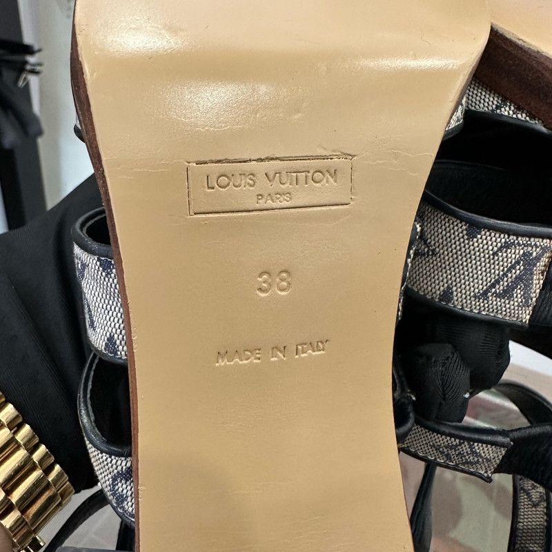 Louis Vuitton Louis Vuitton Classic Logo Denim High Heel Sandals 0079 Size US 7 / IT 37 - 7 Thumbnail