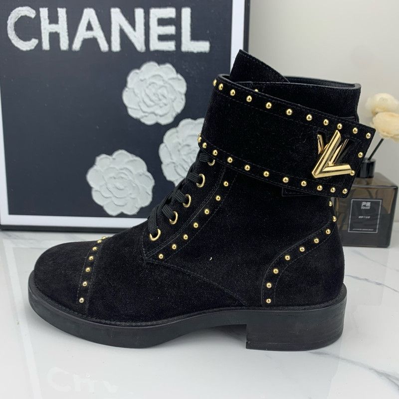 Louis Vuitton Louis Vuitton Black Velvet Studded Martin Boots 0079 Size US 6 / IT 36 - 2 Thumbnail