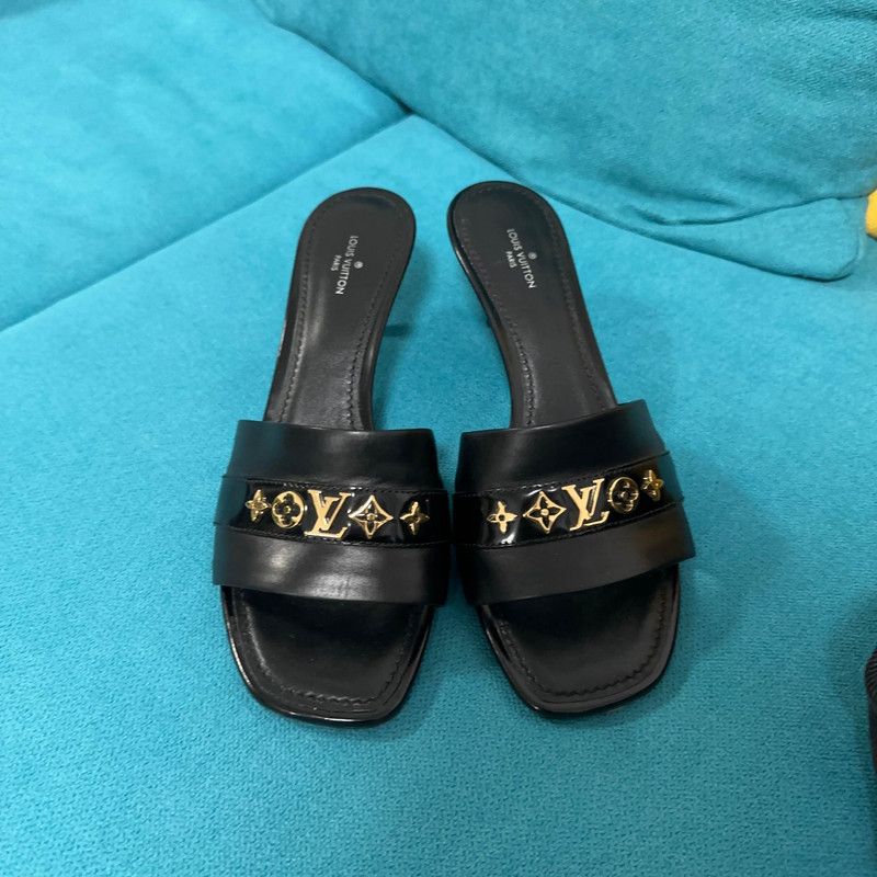 Louis Vuitton Louis Vuitton Revival Black Heeled Slides for Women 0079 Size US 7 / IT 37 - 2 Thumbnail