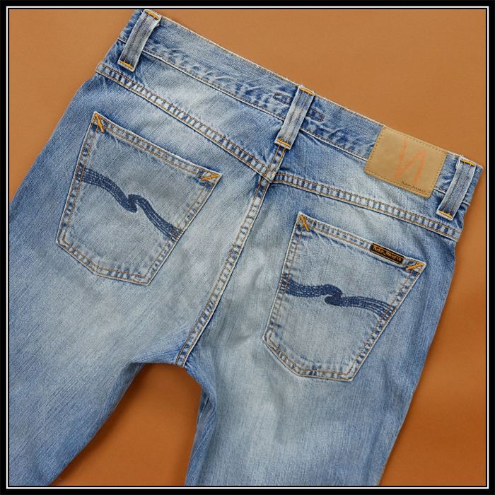 Nudie Jeans NUDIE JEANS SLIM JIM SLUBBY SHADES MENS LIGHT BLUE ORGANIC ...