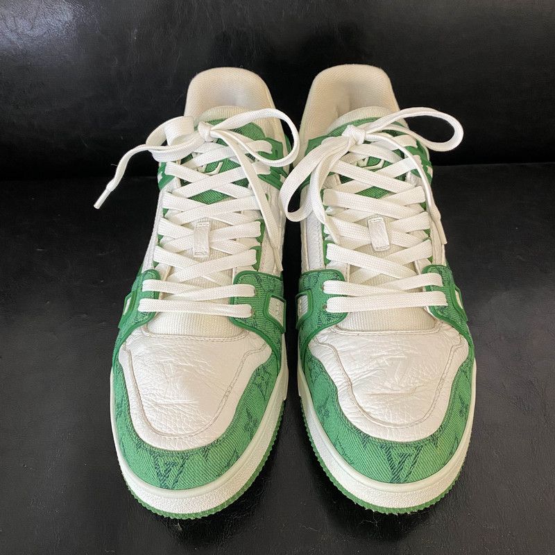Louis Vuitton Louis Vuitton Green and White Low-Top Sneakers 0079 Size US 10 / IT 40 - 2 Thumbnail