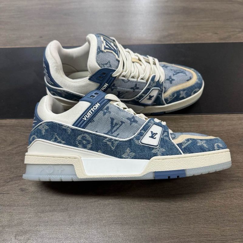 Louis Vuitton Louis Vuitton Blue and White Leather Low-Top Sneakers 0079 Size US 8.5 / EU 41-42 - 7 Thumbnail