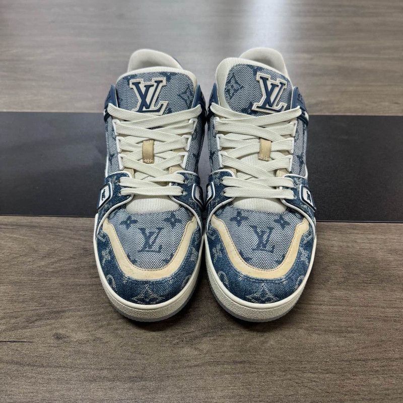 Louis Vuitton Louis Vuitton Blue and White Leather Low-Top Sneakers 0079 Size US 8.5 / EU 41-42 - 2 Thumbnail