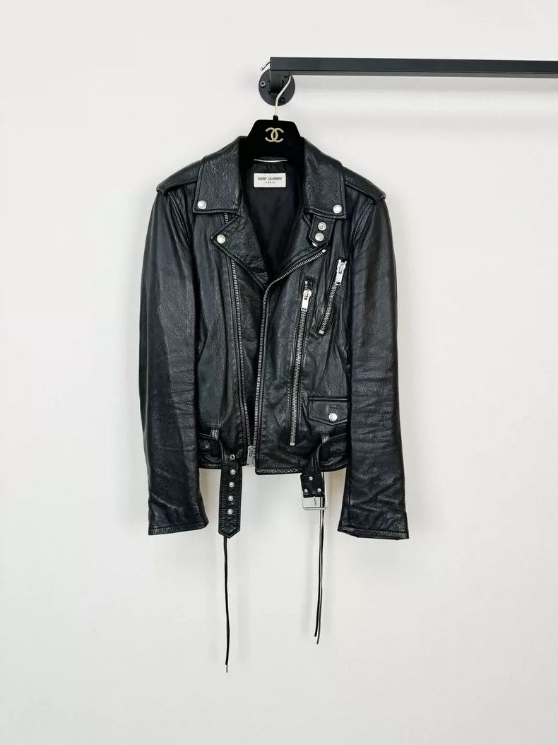 Yves Saint Laurent Saint Laurent Leather Jacket with Red Detail Size US XS / EU 42 / 0 - 3 Thumbnail