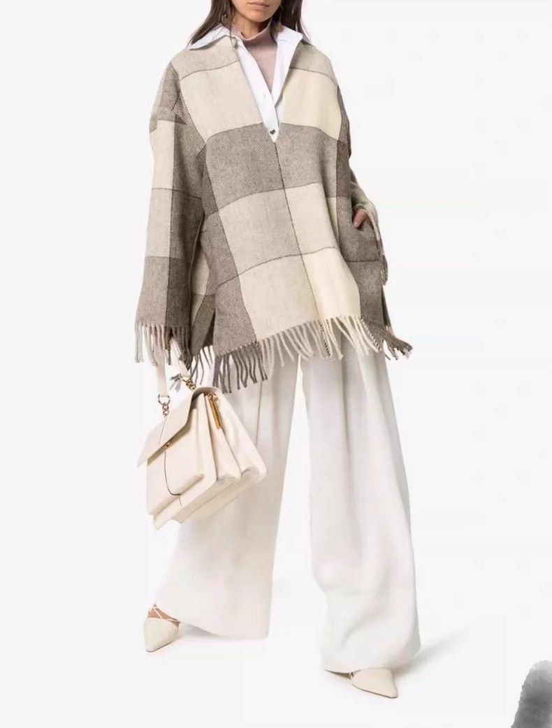 Jil Sander Jil Sander Plaid V-Neck Fringed Cape Coat - dmc Size US S / EU 44-46 / 1 - 2 Thumbnail