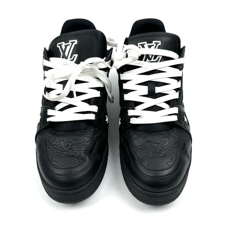 Louis Vuitton Louis Vuitton Trainer Black Leather Low-Top Sneakers 0079 Size US 10.5 / EU 43-44 - 2 Thumbnail