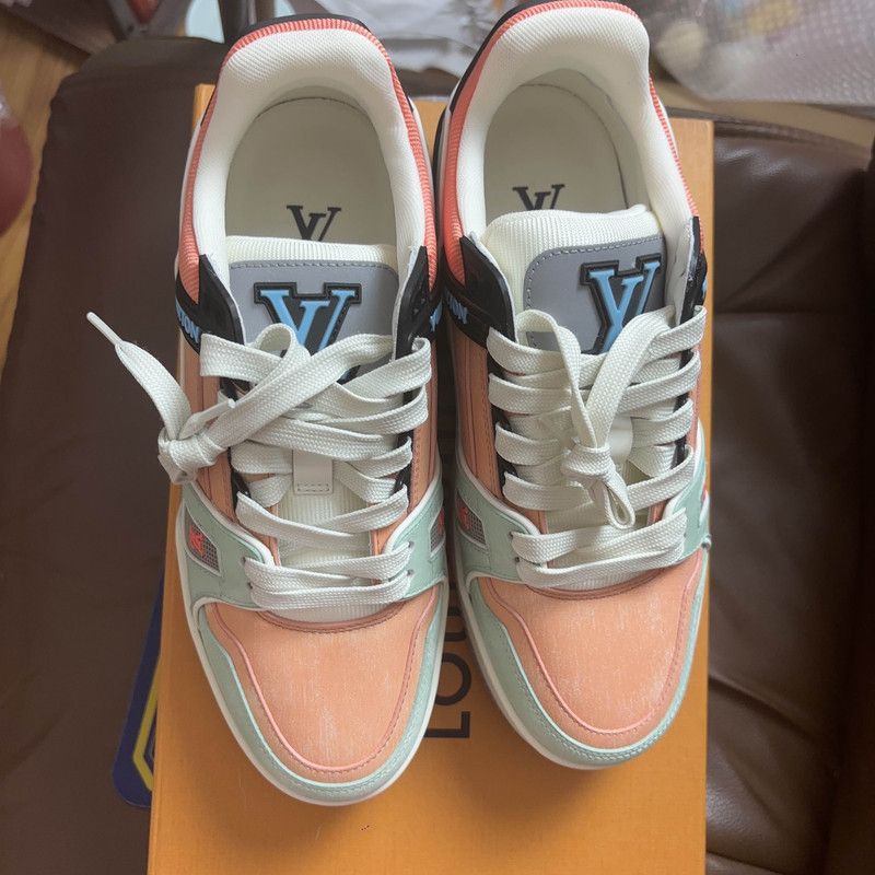 Louis Vuitton Louis Vuitton Trainer Low-Top Sneakers in Pink and Green 0079 Size US 6.5 / EU 39-40 - 2 Thumbnail