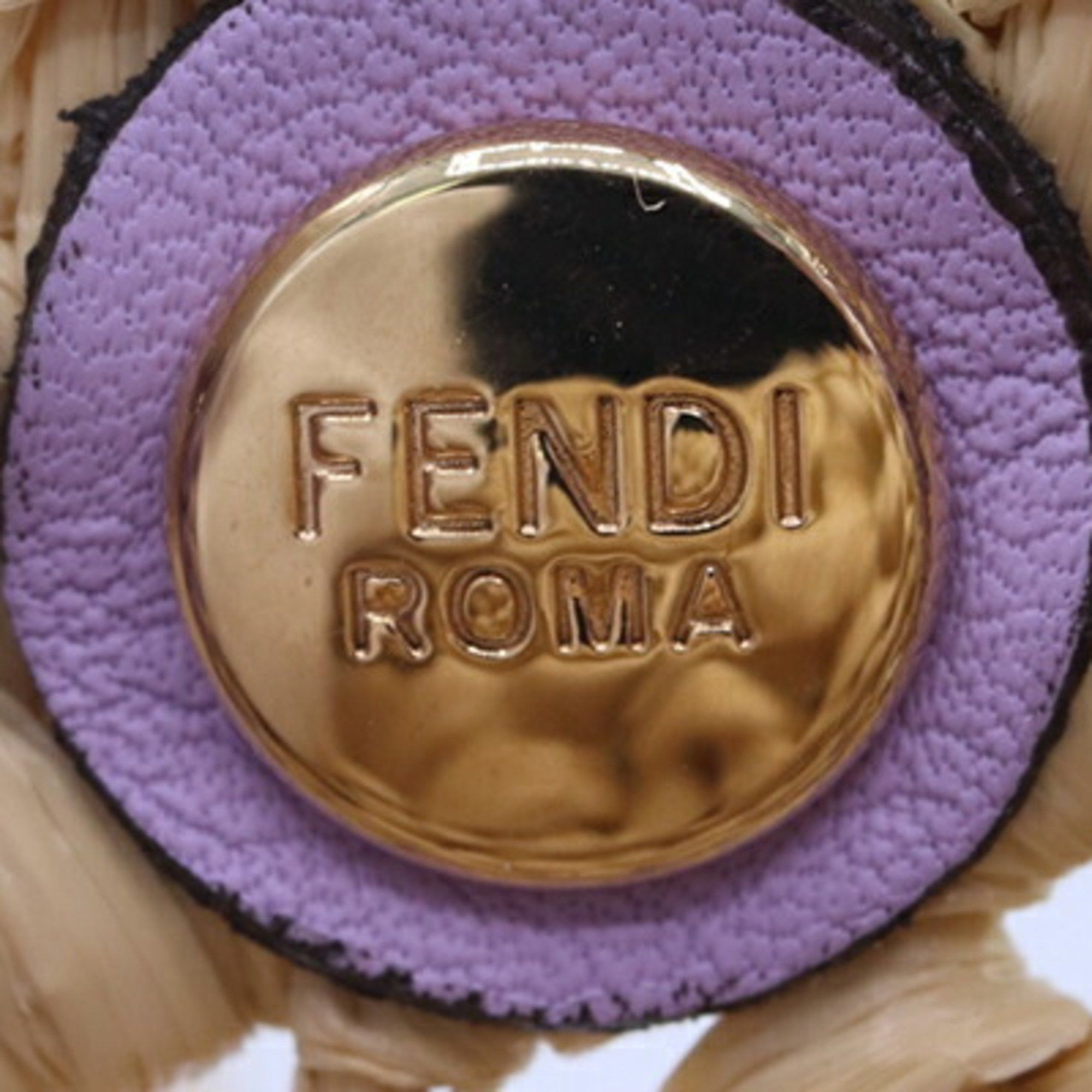 Fendi Fendi Pico Bucket Shoulder Pouch in Lavender, Natural Raffia, Leather, and Metal, Earphone Case, Women's FENDI Size ONE SIZE - 6 Thumbnail