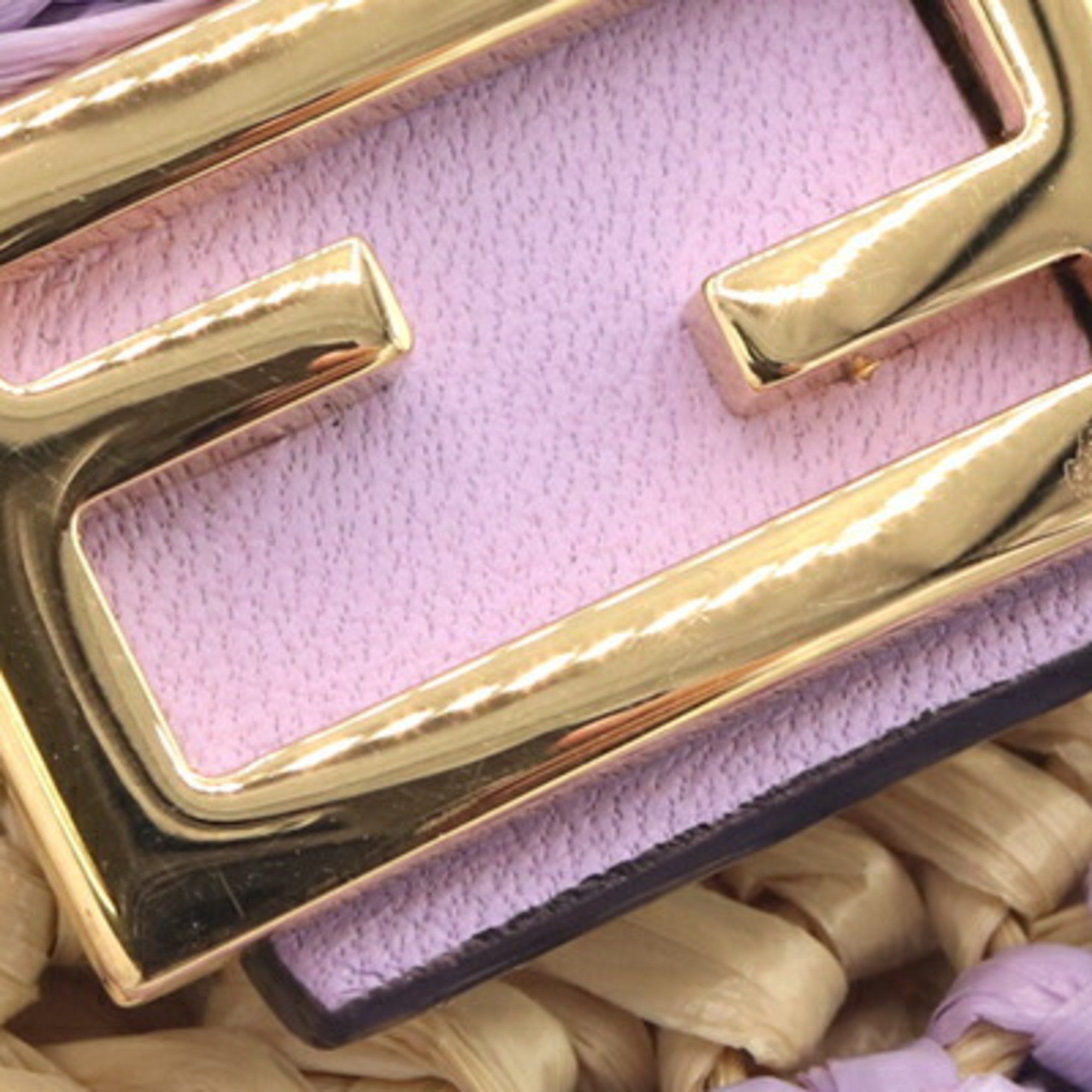 Fendi Fendi Pico Bucket Shoulder Pouch in Lavender, Natural Raffia, Leather, and Metal, Earphone Case, Women's FENDI Size ONE SIZE - 5 Thumbnail