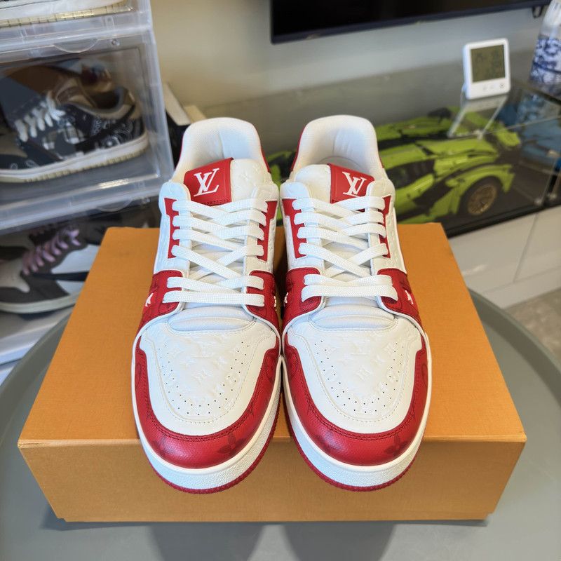 Louis Vuitton Louis Vuitton Trainer Low Top Sneakers in White Red 0079 Size US 11 / EU 44 - 2 Thumbnail