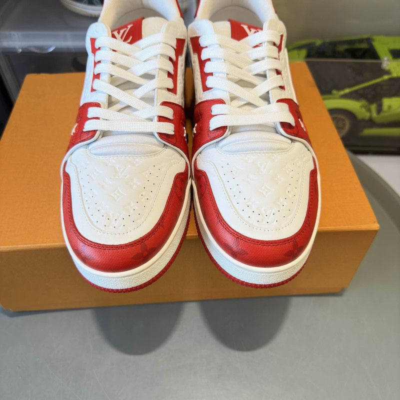 Louis Vuitton Louis Vuitton Trainer Low Top Sneakers in White Red 0079 Size US 11 / EU 44 - 11 Thumbnail