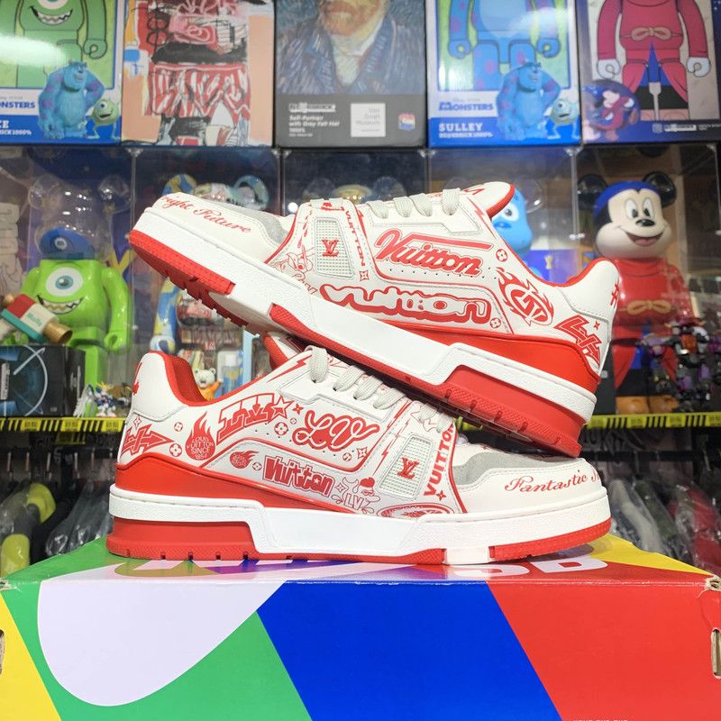 Louis Vuitton Louis Vuitton Trainer Low Top Sneakers with Red Graphics 0079 Size US 8 / EU 41 - 9 Thumbnail
