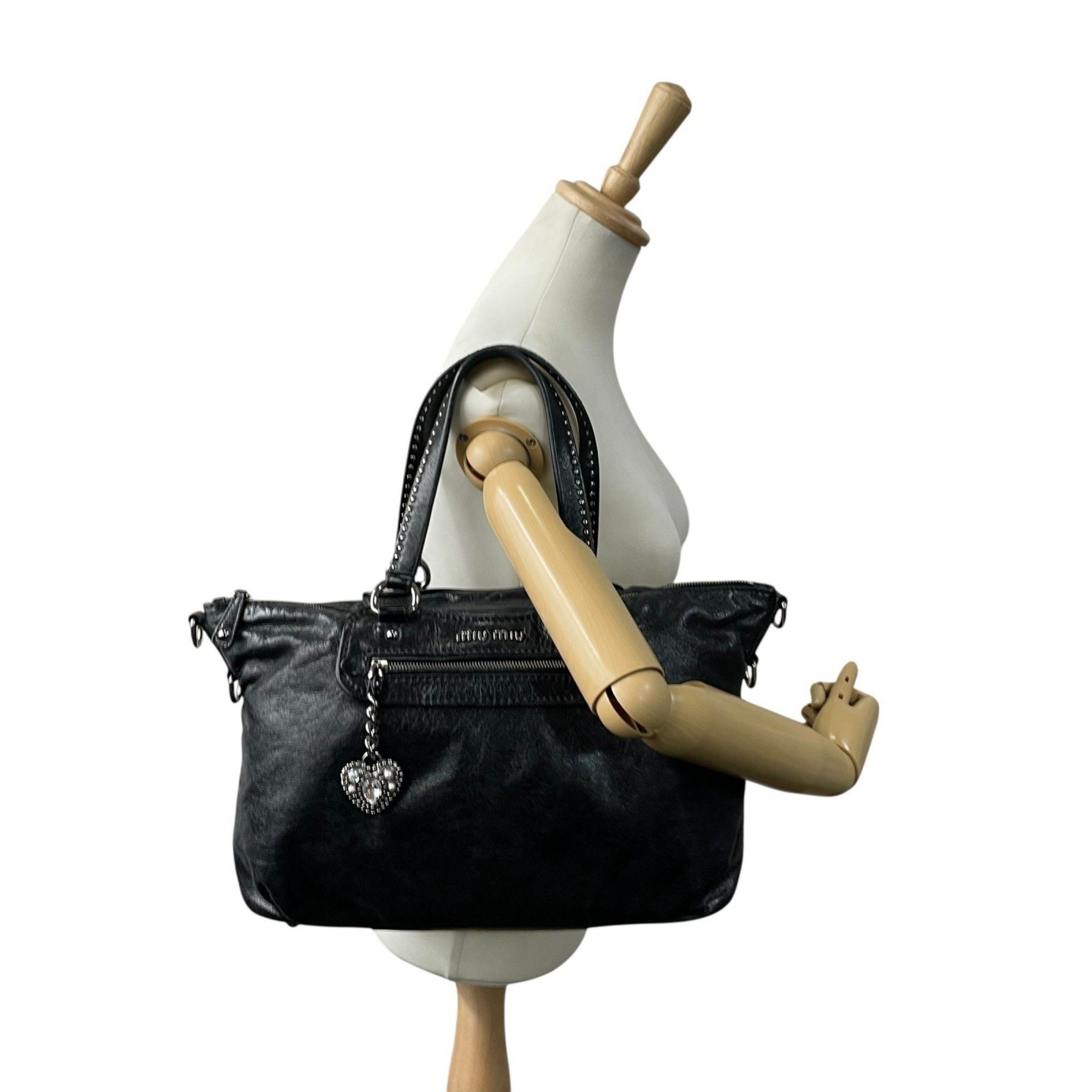 Miu Miu Miu 2-Way Handbag/Shoulder Bag in Black Vitello