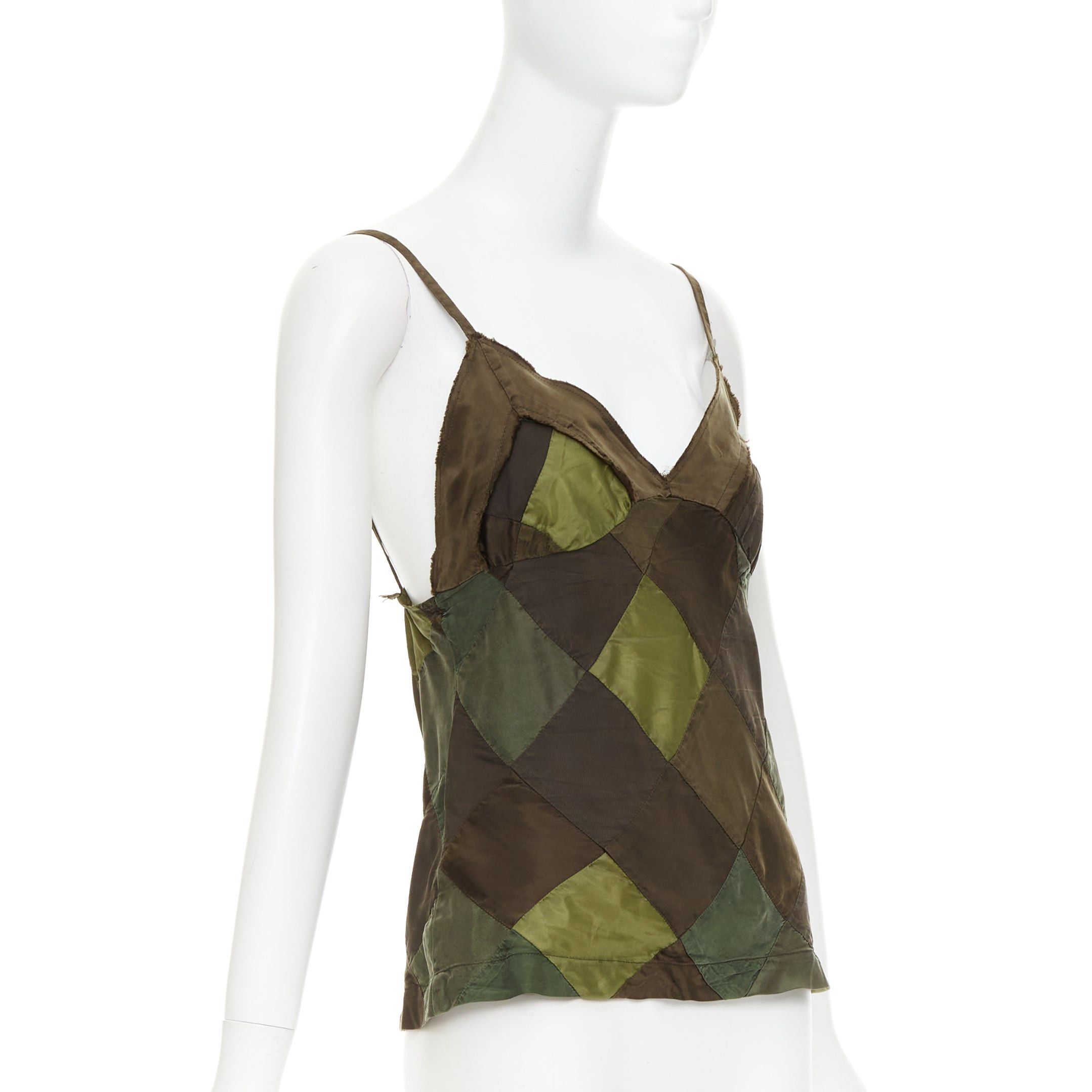 COMME DES GARCONS TRICOT 2003 green camo grid patchwork camisole