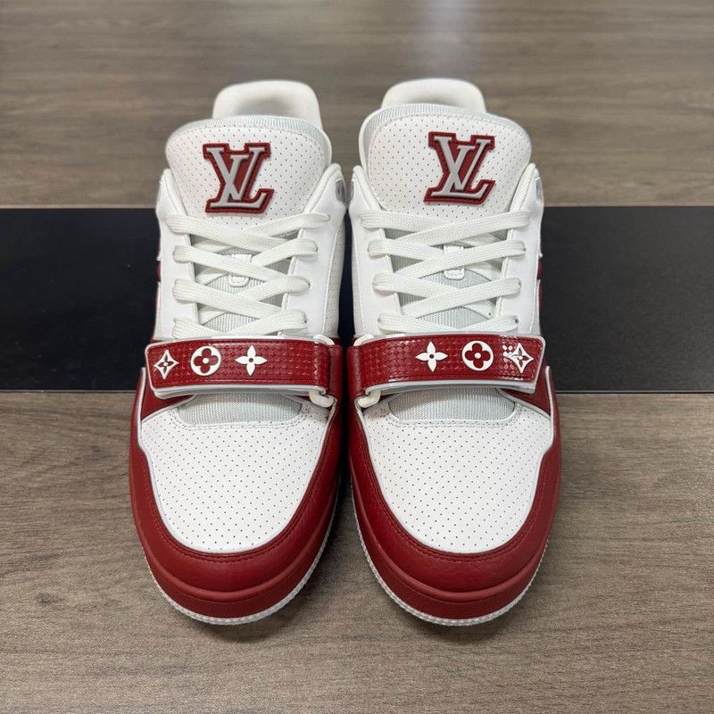 Louis Vuitton Louis Vuitton Red Leather Floral Low-Top Sneakers 0079 Size US 9.5 / EU 42-43 - 2 Thumbnail