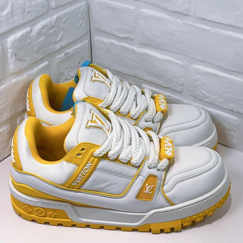 Louis Vuitton Louis Vuitton Trainer Maxi White and Yellow Sneakers 0079 Size US 8.5 / EU 41-42 - 3 Thumbnail