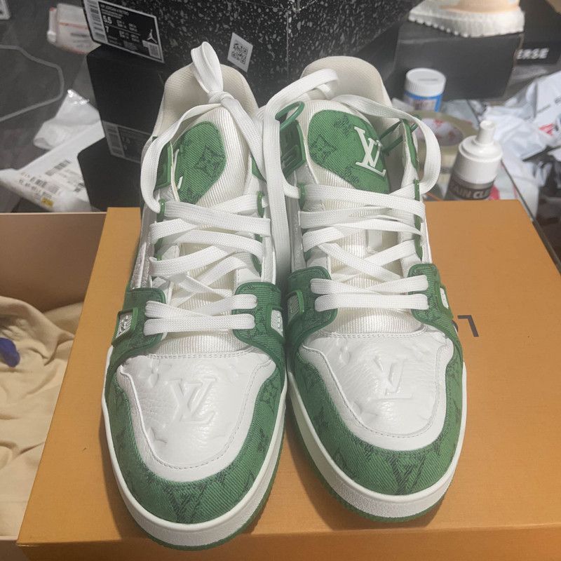 Louis Vuitton Louis Vuitton Green & White Trainer Sneakers for Men 0079 Size US 10.5 / EU 43-44 - 2 Thumbnail