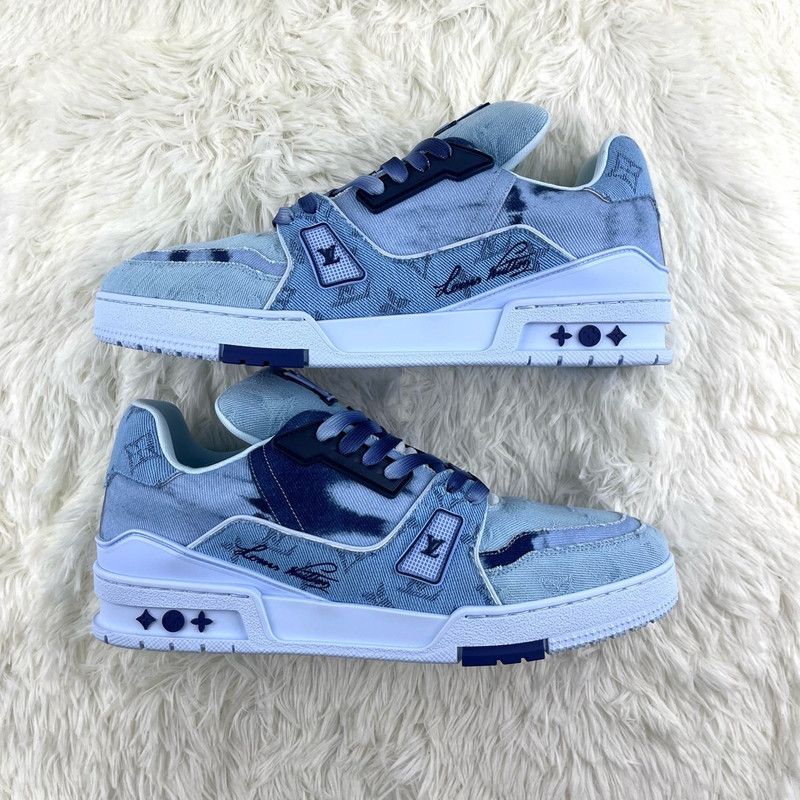 Louis Vuitton Louis Vuitton Denim Blue Trainer Sneakers for Men 0079 Size US 10.5 / EU 43-44 - 4 Thumbnail