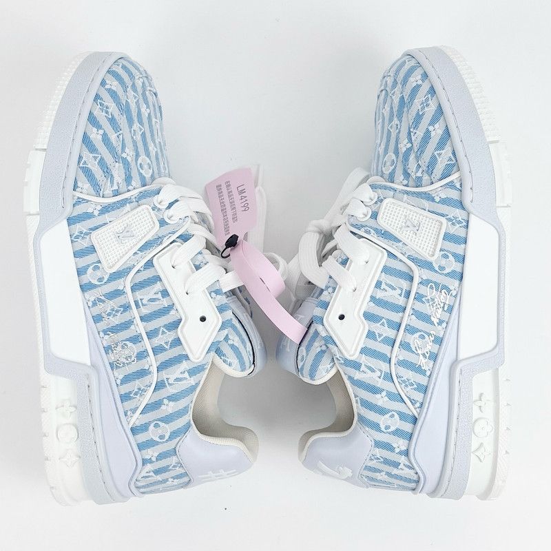 Louis Vuitton Louis Vuitton Blue and White Printed Low-Top Sneakers 0079 Size US 6.5 / EU 39-40 - 3 Thumbnail