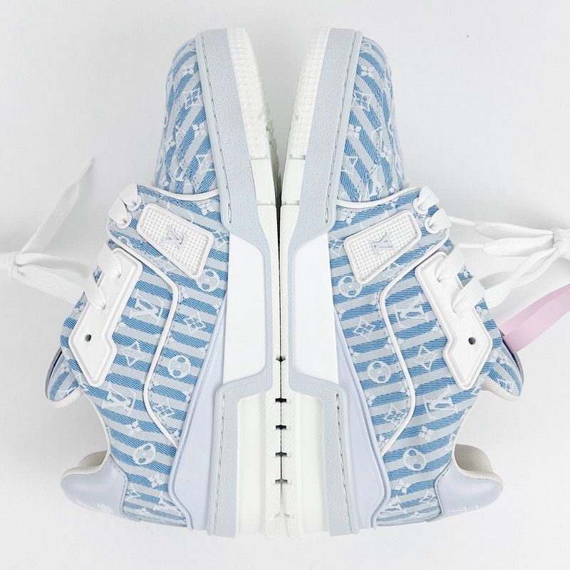 Louis Vuitton Louis Vuitton Blue and White Printed Low-Top Sneakers 0079 Size US 6.5 / EU 39-40 - 4 Thumbnail