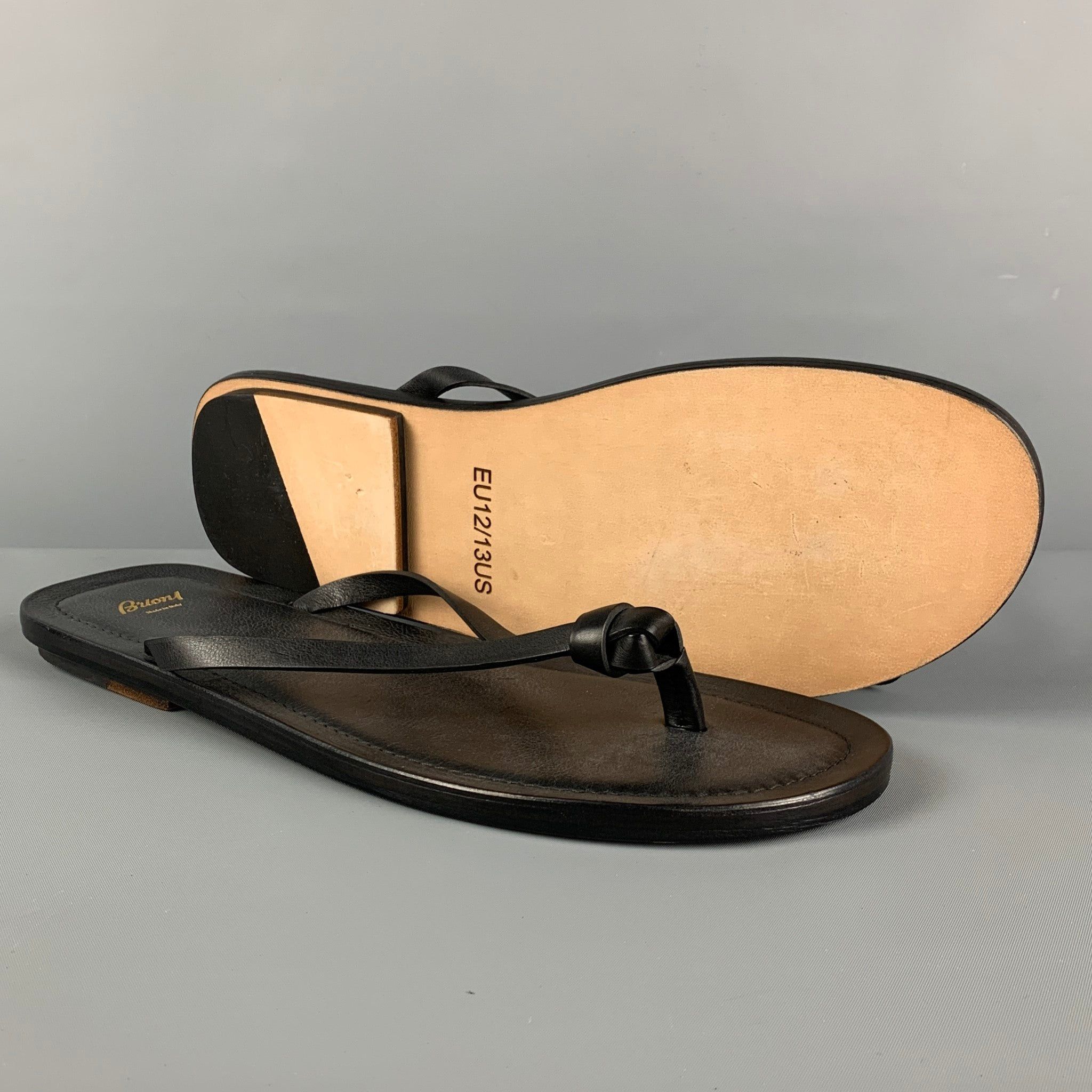 Brioni Brioni US13 Black Leather Thong Sandals Size US 13 / EU 46 - 3 Thumbnail