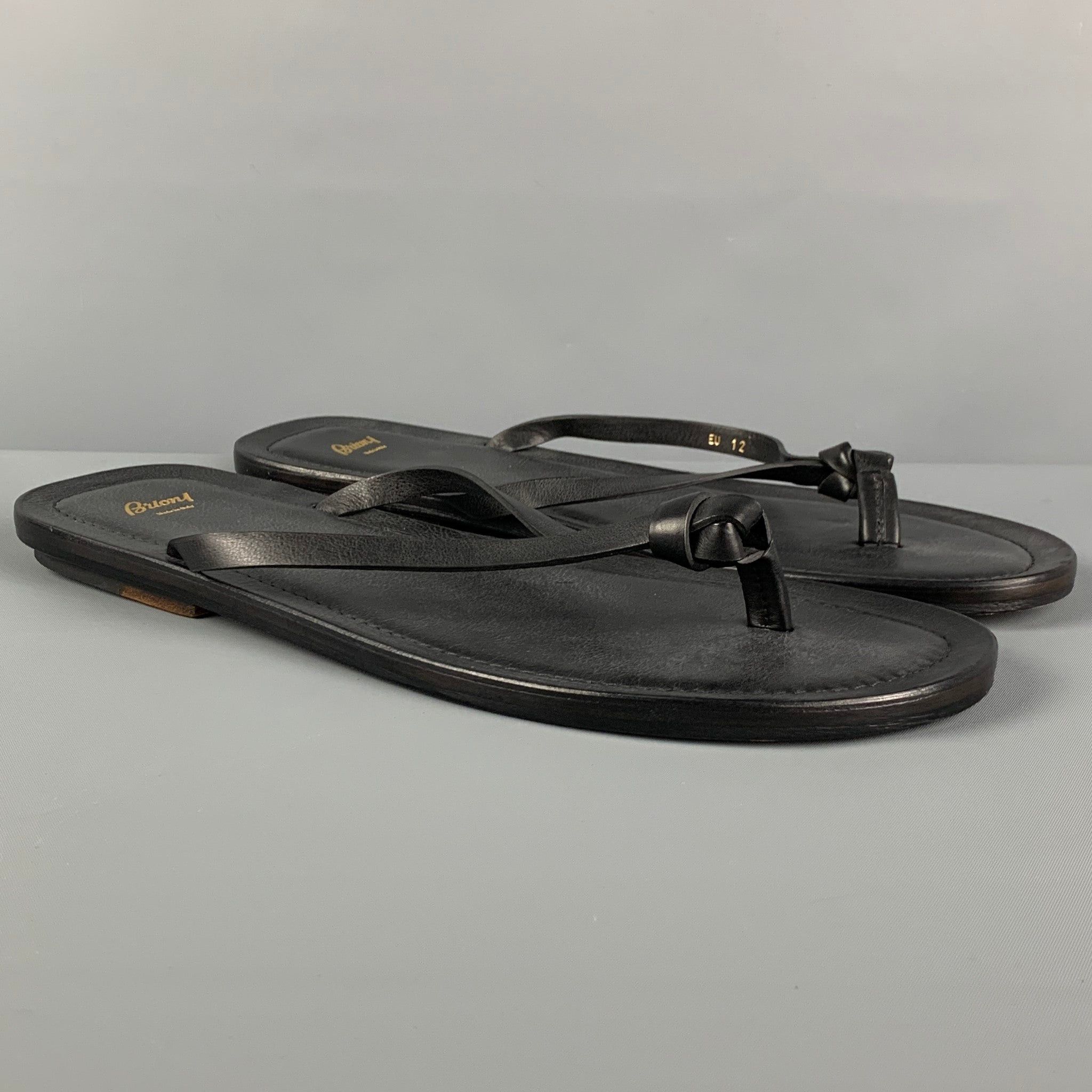 Brioni Brioni US13 Black Leather Thong Sandals Size US 13 / EU 46 - 2 Thumbnail