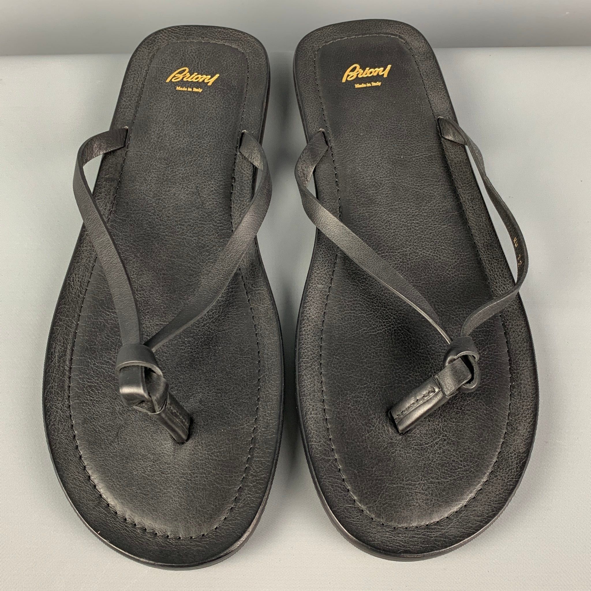 Brioni Brioni US13 Black Leather Thong Sandals Size US 13 / EU 46 - 4 Thumbnail