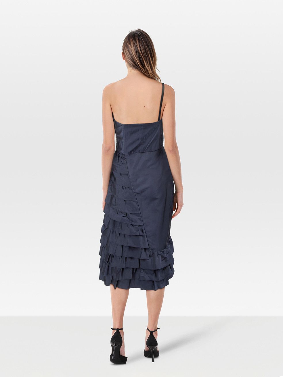 Moschino Navy Silk Ruffle Layered Midi Dress Size S / US 4 / IT 40 - 2 Thumbnail