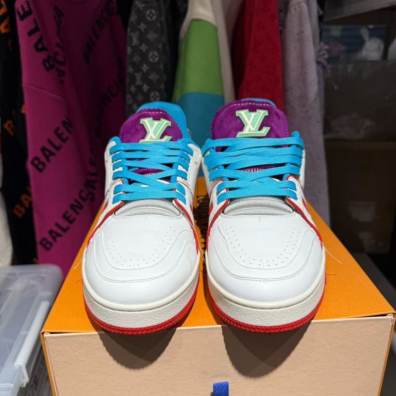 Louis Vuitton Louis Vuitton Trainer Upcycling White and Red Sneakers 0079 Size US 10.5 / EU 43-44 - 2 Thumbnail